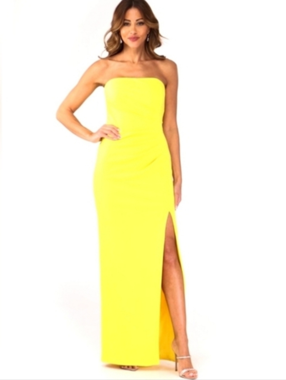 Xscape Strapless Yellow Dress
